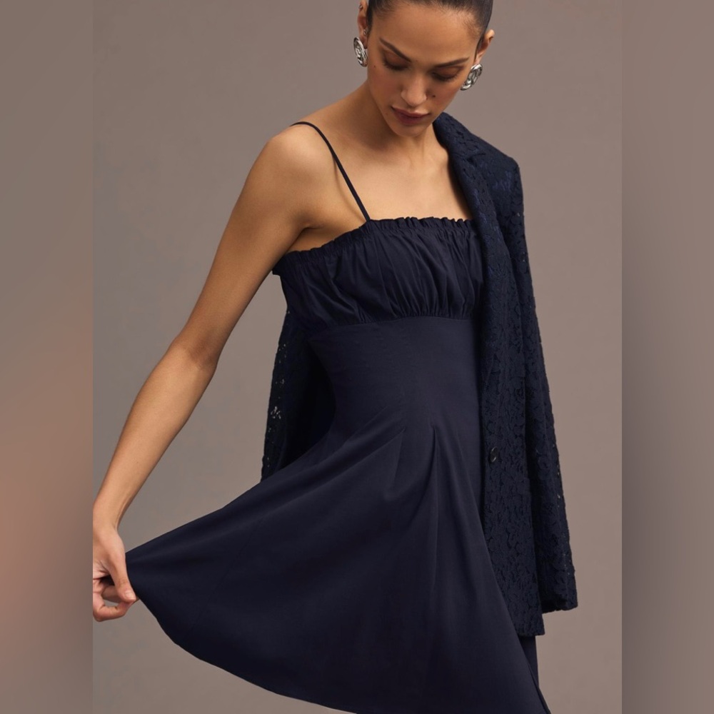 Anthropologie Maeve Ruched Pleated Flare Dress - Picture 2 of 9
